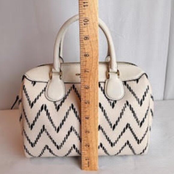 Coach Mini Bennett Satchel + Wristlet Set White Black Chevron Leather Bag - Picture 14 of 16